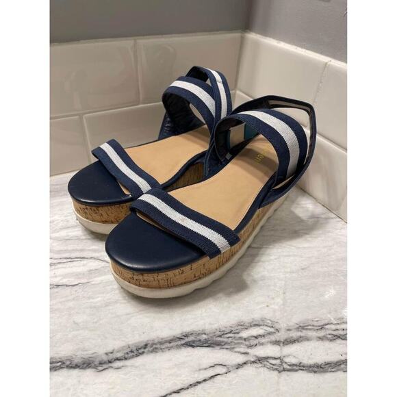Madden Platform Cork Sandals Women's Size 8.5 Blue/White Straps Nautical Summer - Picture 4 of 6